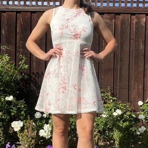 White Mesh Dress with Floral Embroidery